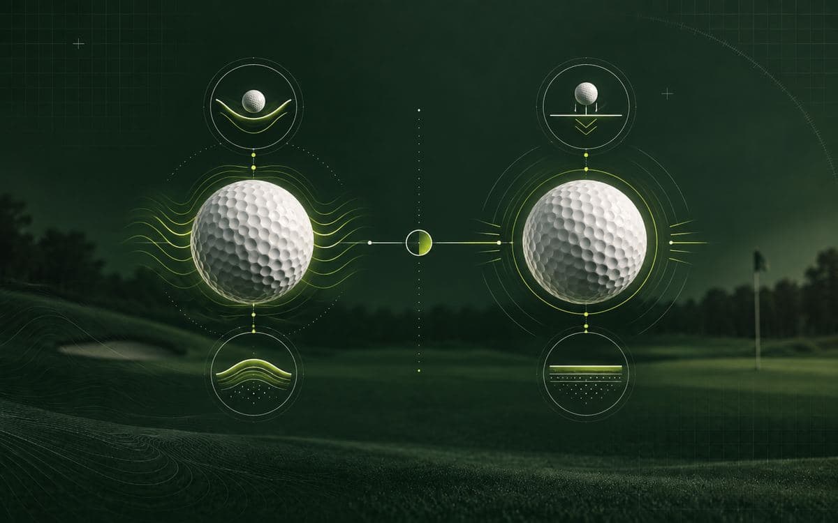 Two golf balls compared with soft wave forms and firmer geometric impact cues.